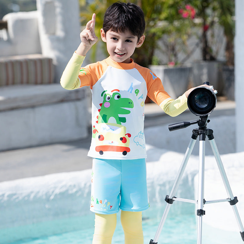Boy Cartoon Split Long-sleeved Long Trousers Quick-drying Swimwear