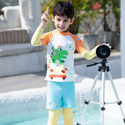 Boy Cartoon Split Long-sleeved Long Trousers Quick-drying Swimwear