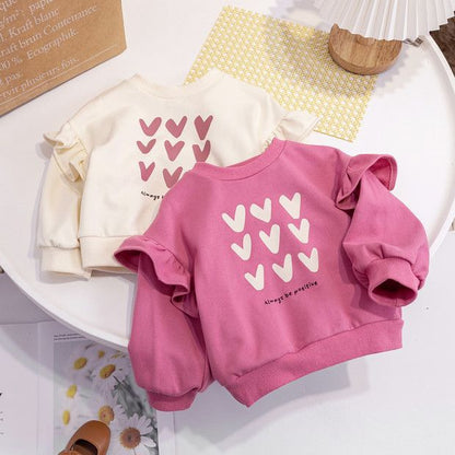 Nouveauté Haut Fille Collection Printemps 2026 - Pull à Capuche Mignon et Décontracté pour Enfants - Sweat-shirt à Col Cœur pour Enfants