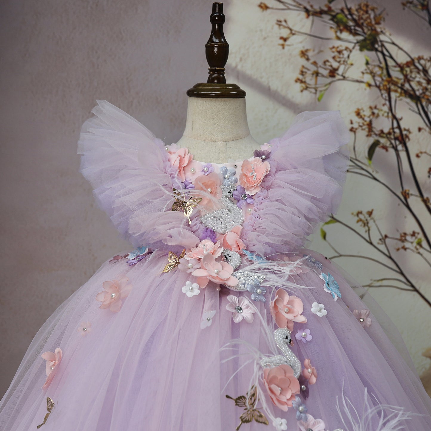 Robe de princesse en tulle et plumes avec jupe tutu pour enfants