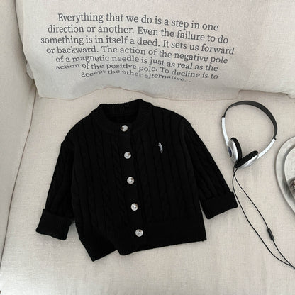 Fashionable Embroidered Casual Knitted Cardigan Childrens Sweater