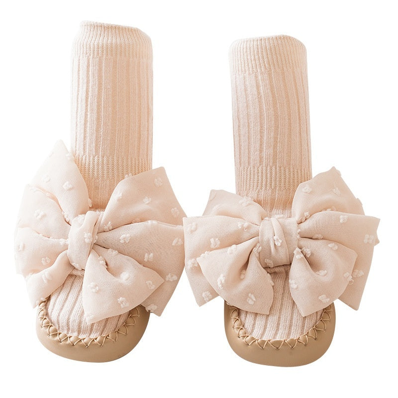 Baby Shoes And Socks Non Slip Leather Soled First Walker Socks With Lace Bow Details
