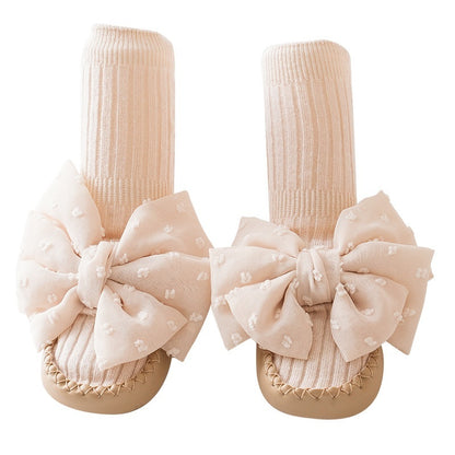 Baby Shoes And Socks Non Slip Leather Soled First Walker Socks With Lace Bow Details