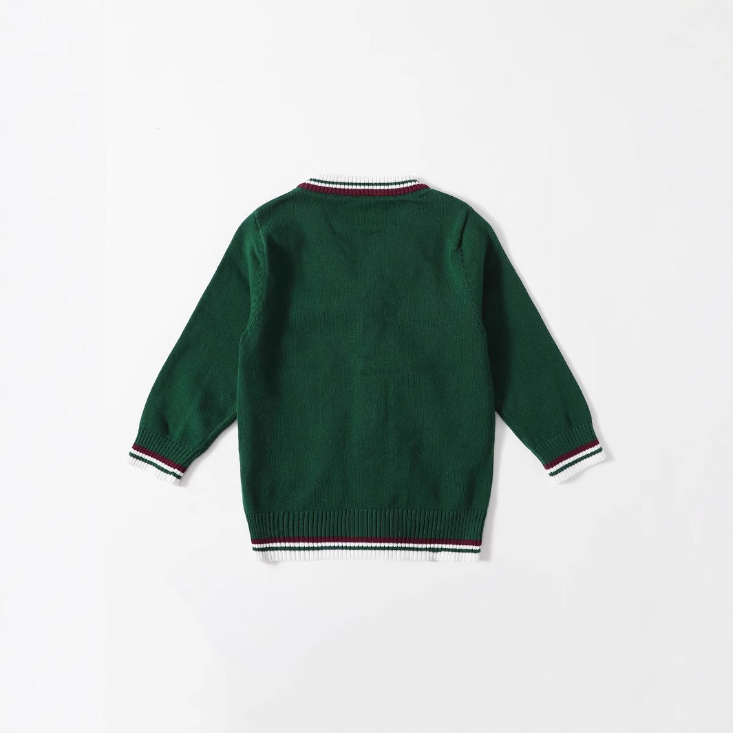 Boys' Knitted Cardigan Sweater - Lightweight V-neck Pullover, Suitable For Outdoor Wear In Spring And Autumn