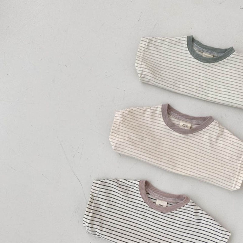 Korean Style Baby Casual Striped Short-sleeved T-shirt