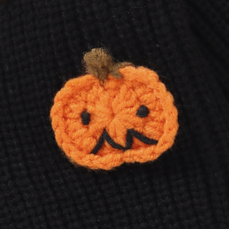 Baby Halloween Three-dimensional Pumpkin Pattern Knitted Long-sleeved V-neck Cardigan