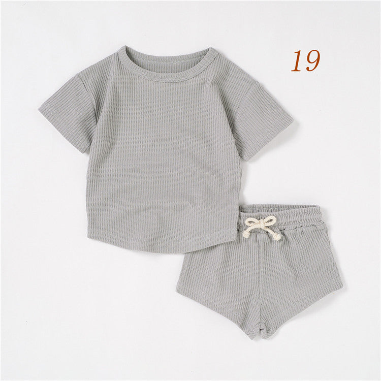 Children's Short-sleeved Suit Solid Color Baby Short Sleeve Two-piece Suit