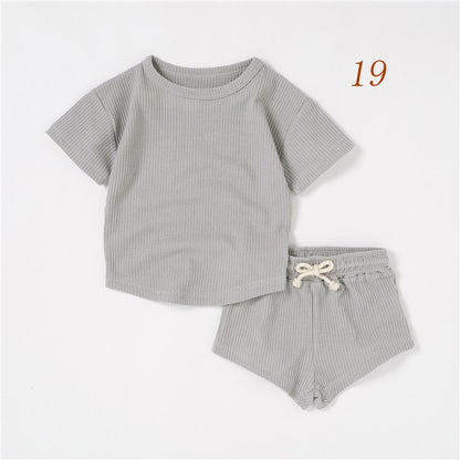 Children's Short-sleeved Suit Solid Color Baby Short Sleeve Two-piece Suit