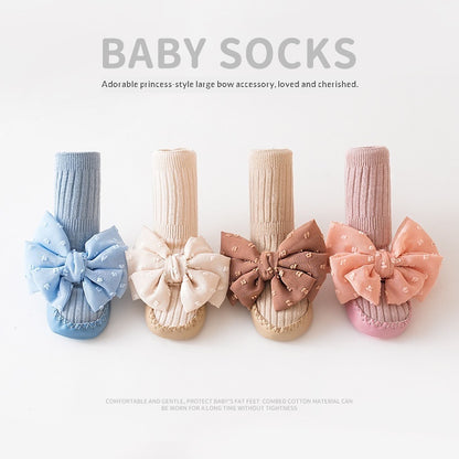 Baby Shoes And Socks Non Slip Leather Soled First Walker Socks With Lace Bow Details