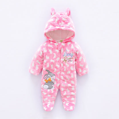 Winter jumpsuit velvet hooded baby clothing