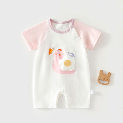 Grenouillère bébé en pur coton à manches courtes, sans coutures, légère, pour climatisation, style T-shirt
