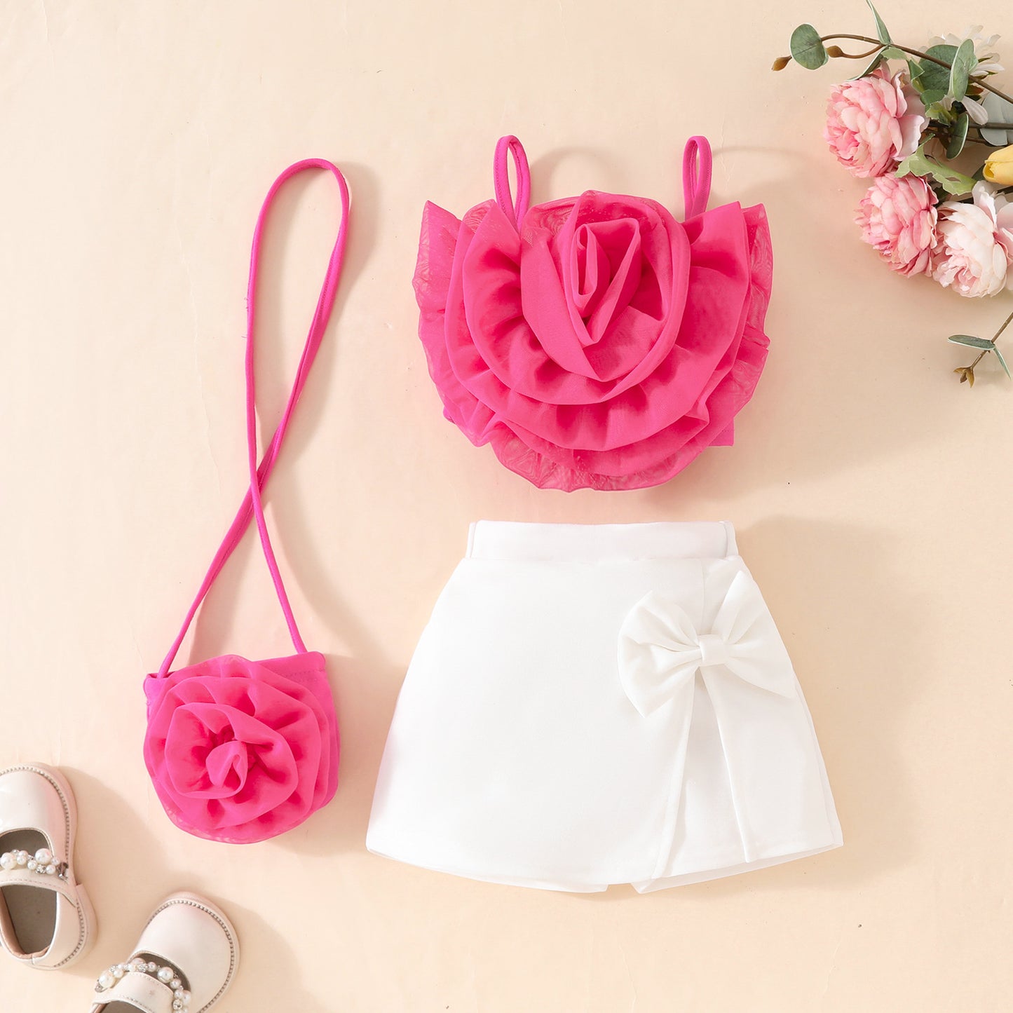 Girl's 3D Flower Pulling Strap Set