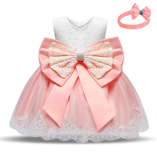 Baby Princess One Year Old Bow Lace Dress