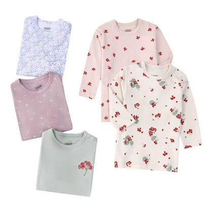 Autumn Children's Cartoon Printed Home Long-sleeved Top T-shirt Mixed Color Five Pieces