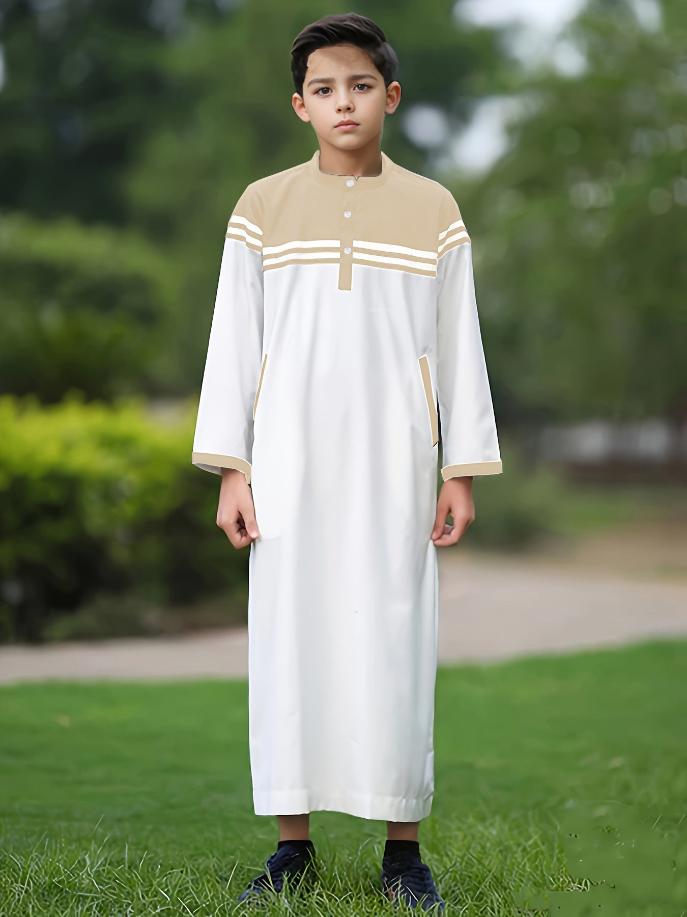 Boy's Fashion Color Contrast Button Striped Robe
