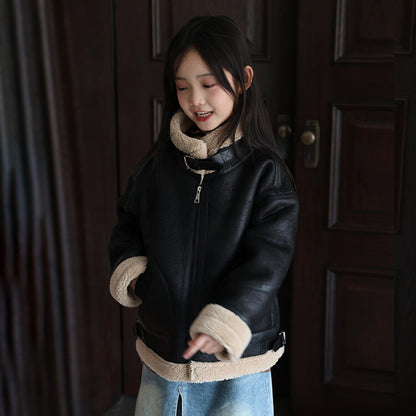 Boys Suede-lined Coat With Integrated Fur For Extra Warmth And Thickness