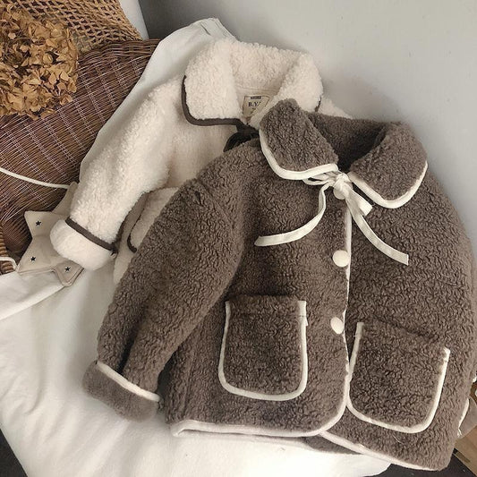 Lamb Wool Baby Turn-down Collar Coat Children's Thickened Cotton-padded
