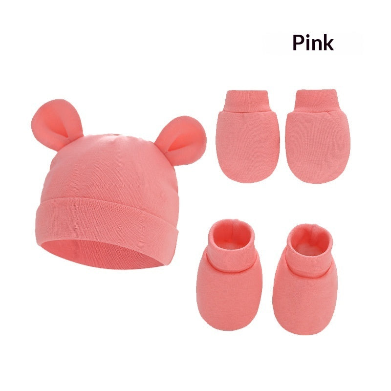 Newborn Hat Mittens And Socks Set With Rubber-soled Shoes