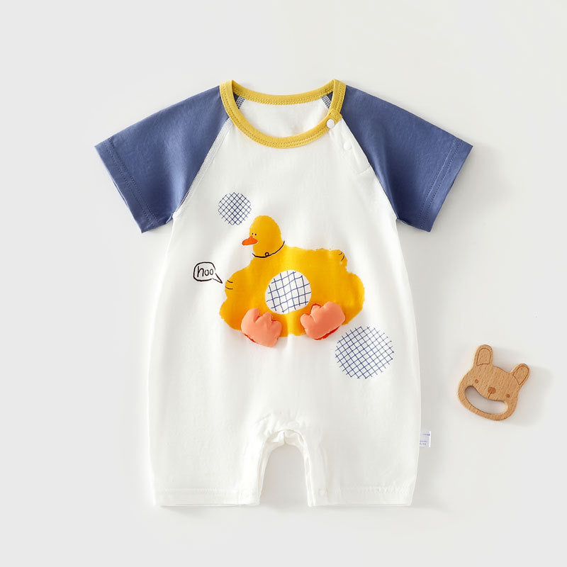 Grenouillère bébé en pur coton à manches courtes, sans coutures, légère, pour climatisation, style T-shirt