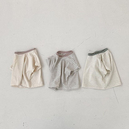 Korean Style Baby Casual Striped Short-sleeved T-shirt