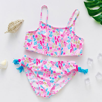 Maillot de bain deux pièces en nylon avec motifs dorés pour enfants plus âgés