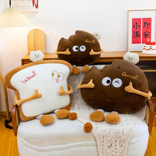 Grand coussin de taille, oreiller de sieste, jouet en peluche en forme de toast