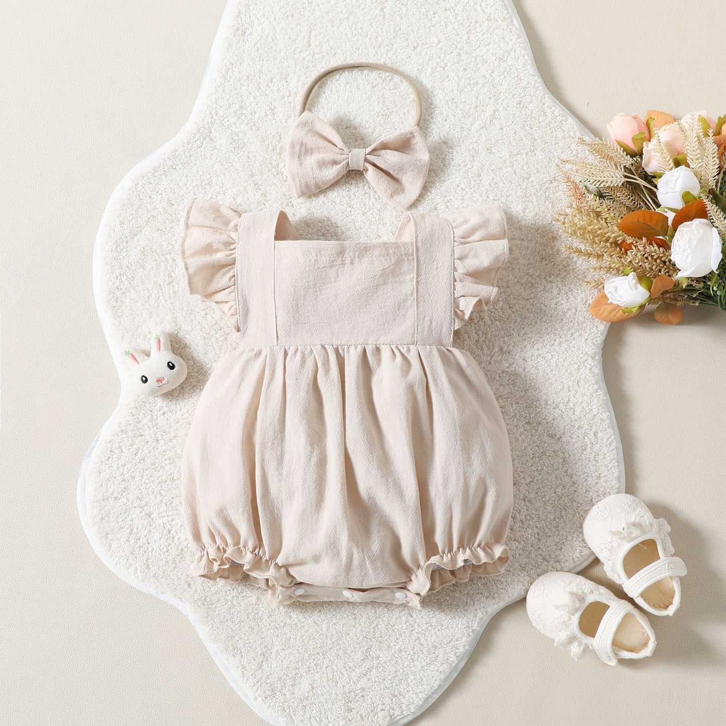 Flying Sleeve Shoulder Solid Color Sleeveless Romper