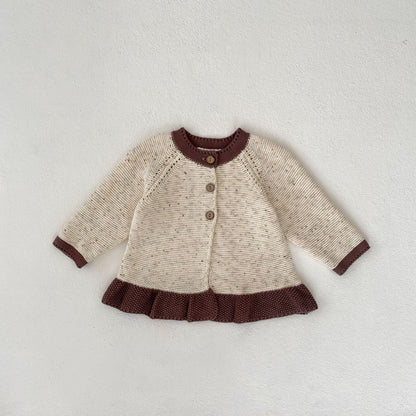 Baby Dot Yarn Ruffled Knitted Cardigan Coat Knitted Bell-bottom Pants