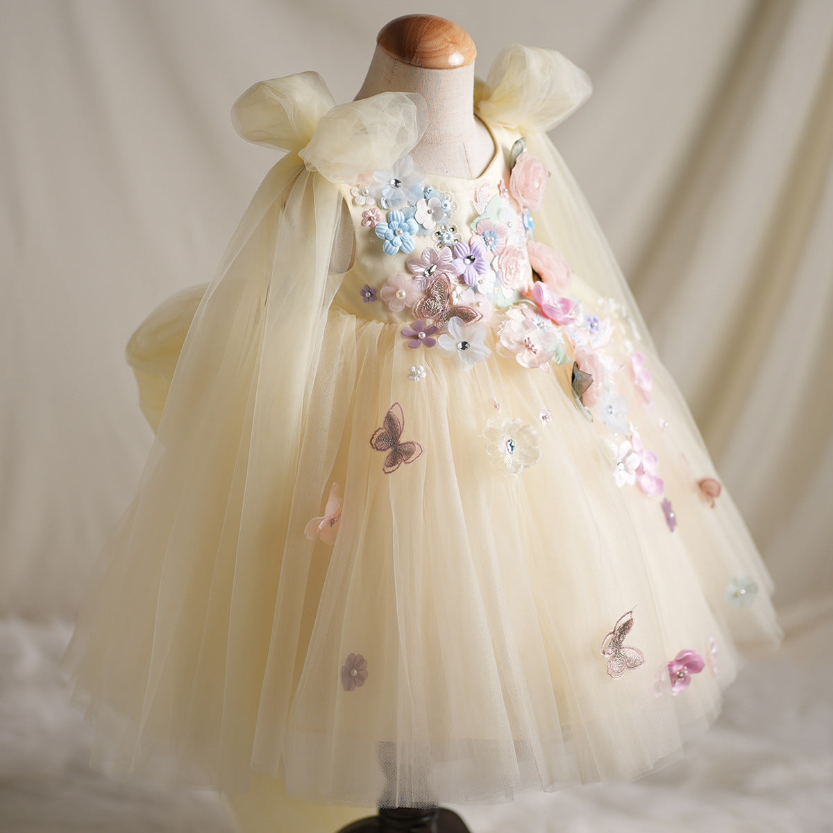 Girls' Applique Dress Children Bow Children's Mesh Sleeveless Premium Tulle Tutu Super Fairy