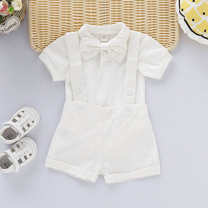 Baby Romper Bow Tie Overall Dress Set