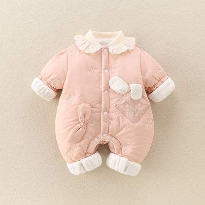 Girls' Baby Cute Jumpsuit Thickened Outer Wear Days Warm In Late Autumn