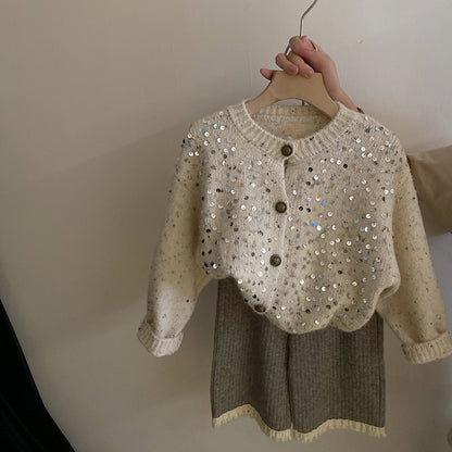 Girls Sequins Fashionable All-match Wide-leg Pants