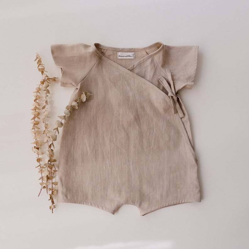 Cotton And Linen Romper Boys Short One-piece Short-sleeved Japanese Kimono