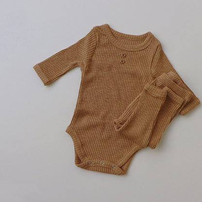 New Baby Long-sleeved Pit Strip Romper  Pants Suit