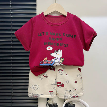 Children's Short Sleeve Striped Suit Girls Boys