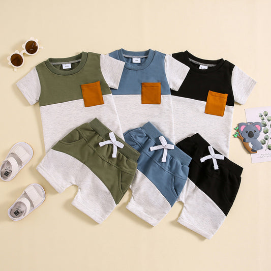 Color-block Crew Neck Short Sleeve Suit