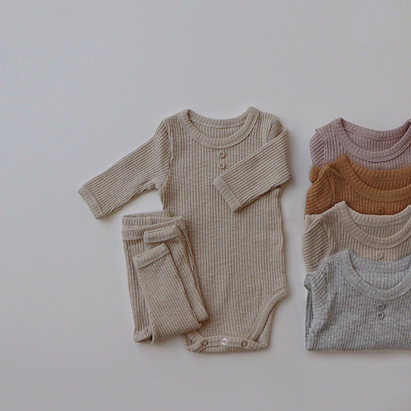New Baby Long-sleeved Pit Strip Romper  Pants Suit