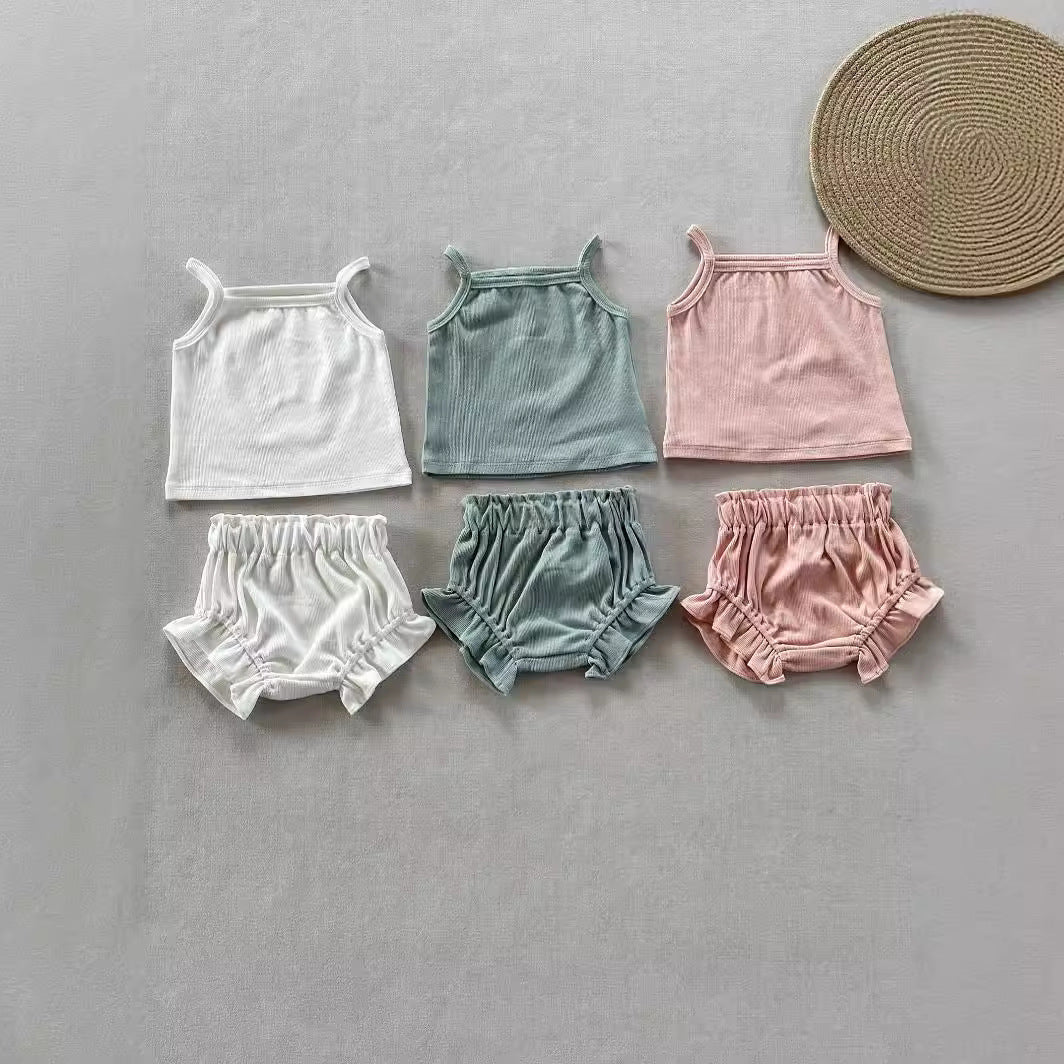 PP Shorts Thin Rib Cotton Women's Home Wear Two-piece Set