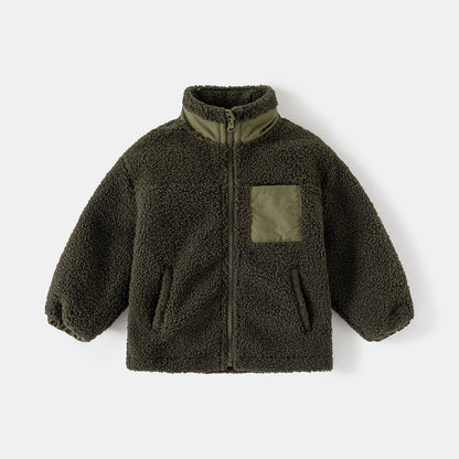 Thickened Coat Baby Fleece Stand Collar Stitching Top