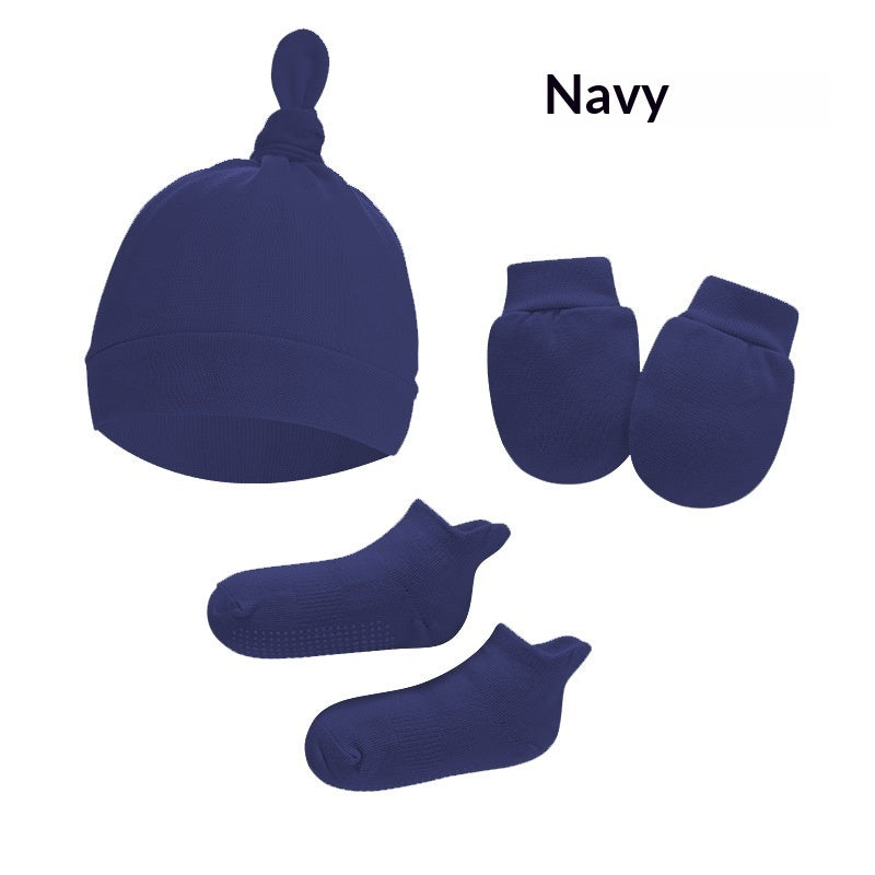 Newborn Hat Mittens And Socks Set With Rubber-soled Shoes