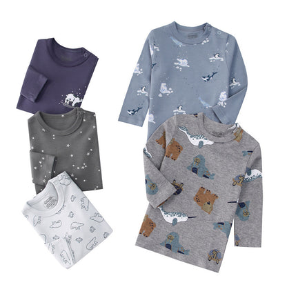 Autumn Children's Cartoon Printed Home Long-sleeved Top T-shirt Mixed Color Five Pieces