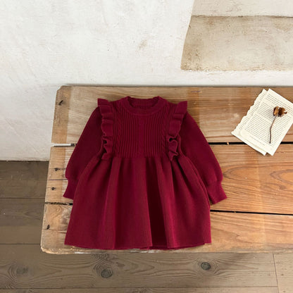 Vestido térmico de otoño e invierno tejido en algodón y lana