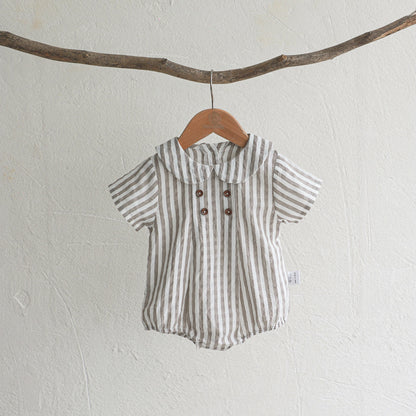 Girls' Short Sleeved Blouse Collar Jumpsuit