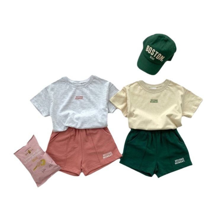 Boys And Girls Casual Thin Short-sleeved Shorts Two-piece Suit
