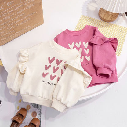 Nouveauté Haut Fille Collection Printemps 2026 - Pull à Capuche Mignon et Décontracté pour Enfants - Sweat-shirt à Col Cœur pour Enfants