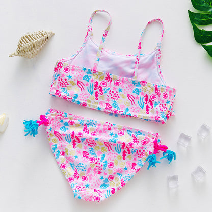 Maillot de bain deux pièces en nylon avec motifs dorés pour enfants plus âgés