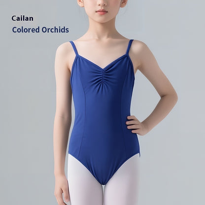 Girls' Solid Color Nylon Sling Ballet Jumpsuit