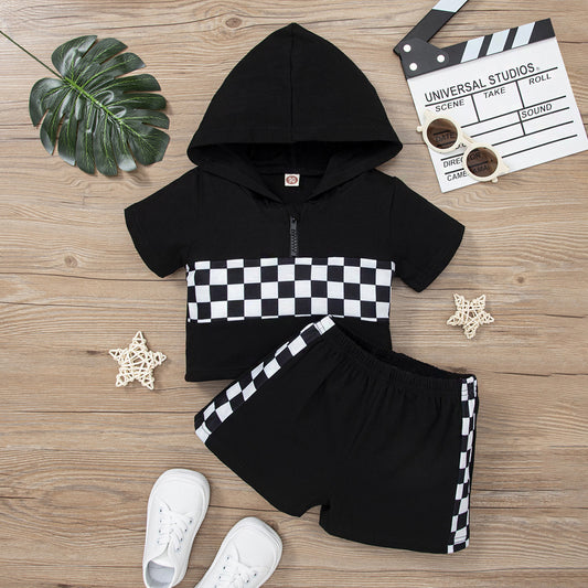 Infant Toddler Black And White Plaid Contrast Color Suit
