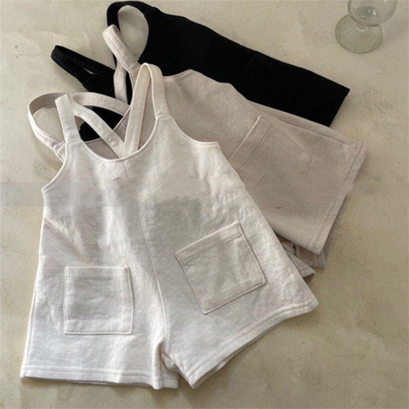 Children's Loose Fitting Comfortable Plain Casual Shorts With Straps