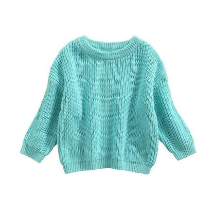 Girls' Solid Color Crew Neck Casual Sweater